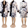 LEVEL S390012 Womens Satin Sexy Money Printed Satin Robes For Women Sleepwear